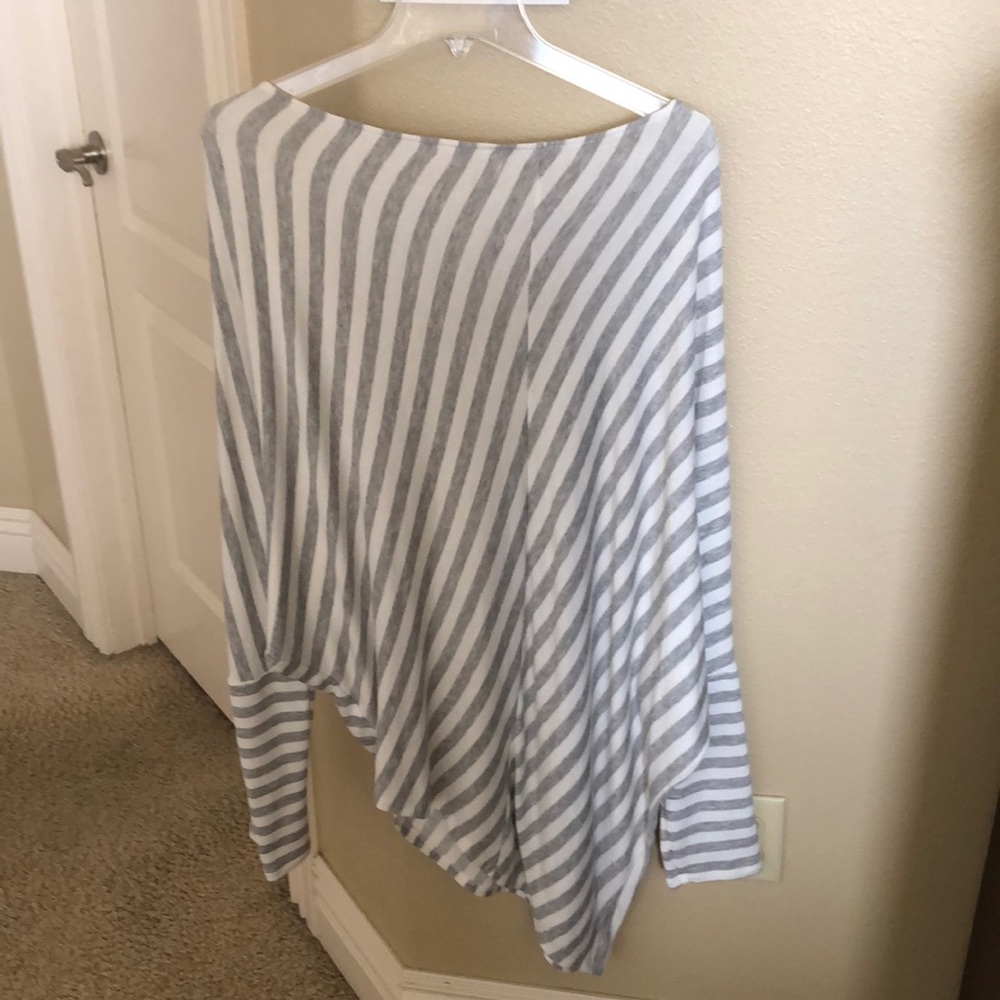 Easel Asymmetrical Grey and White Striped Top - Picture 3 of 3